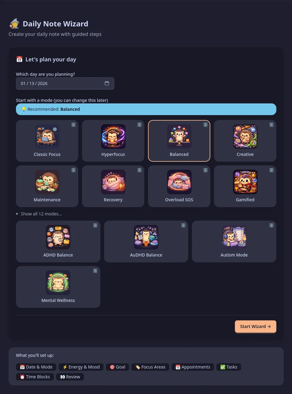 Aurora daily planning mode selection interface